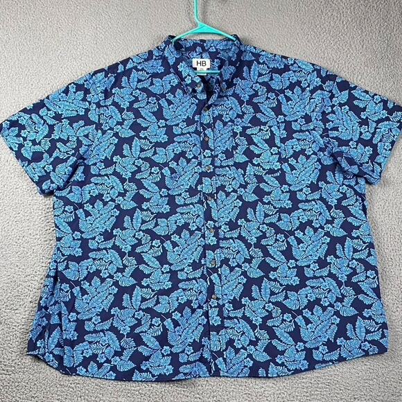 HB Button Shirt Men's 4XL Blue Floral Print Resort Vacation Causal - Picture 1 of 8